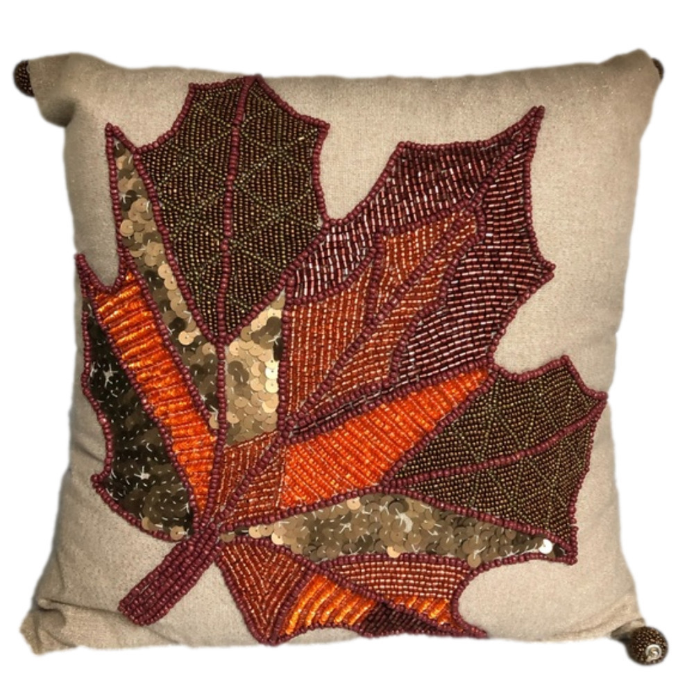 Fall Leaf Embellished Pillow